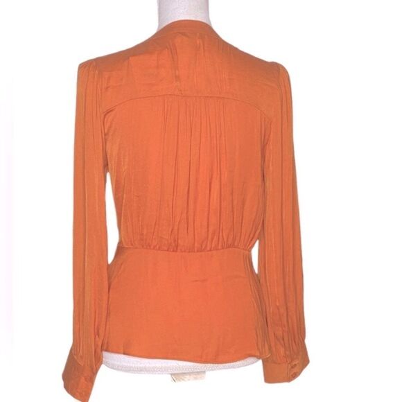 Naked Zebra Pumpkin Button Up Silky V Neck Shirt Blouse Size Small - Picture 2 of 5